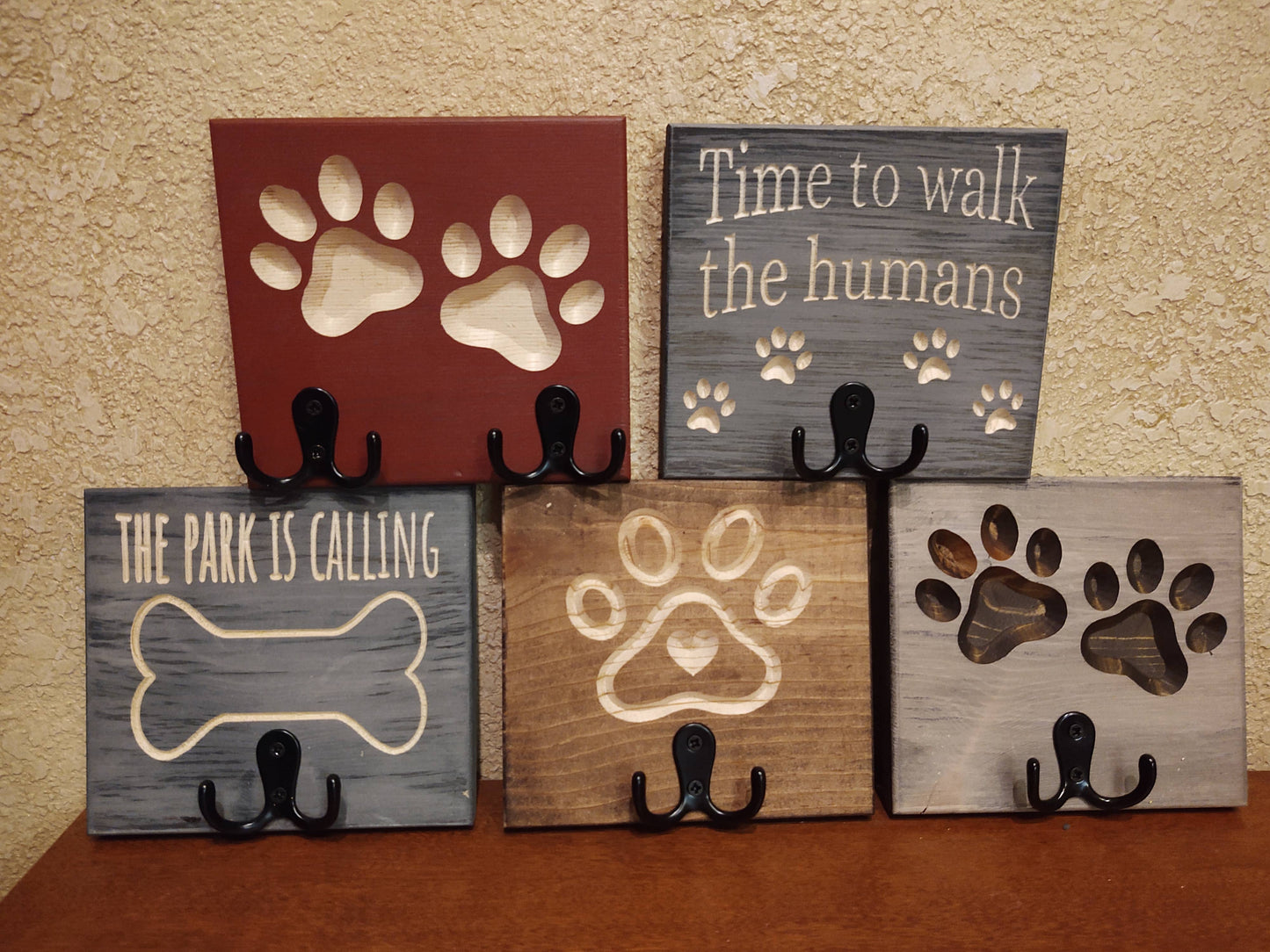 Leash Hooks! Double-paw prints and "Time to Walk the Humans"!